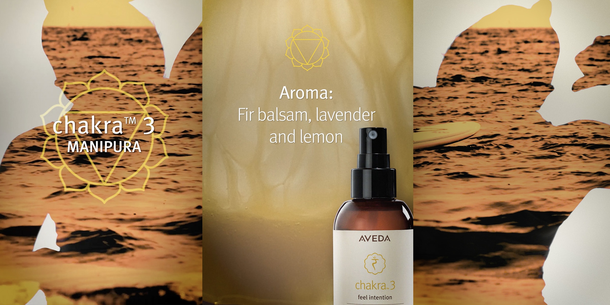 Chakra 3 aroma includes Fir balsam, lavender and lemon