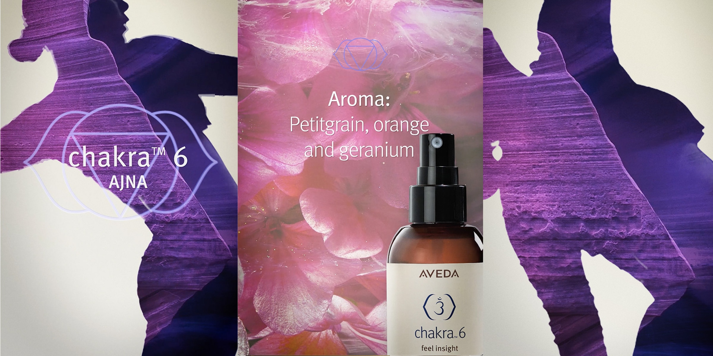 Chakra 6 aroma includes petitgrain, orange and geranium